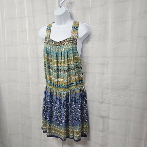 NWT Angie Blue Sleeveless Mini Dress Boho Studded Beach Festival L - Picture 5 of 12